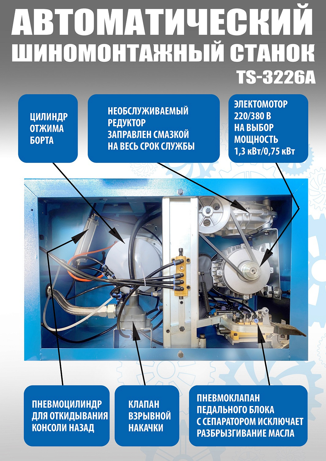 Автоматический шиномонтажный стенд с третьей рукой и взрывной накачкой UNITE TS-3226А PRO