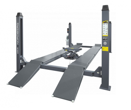 Подъемник 4-стоечный 5 т, c ручной траверсой 3 т N433, для сход-развала, электростопоры, 380 В, синий/серый 4450J_EG/EB(M)